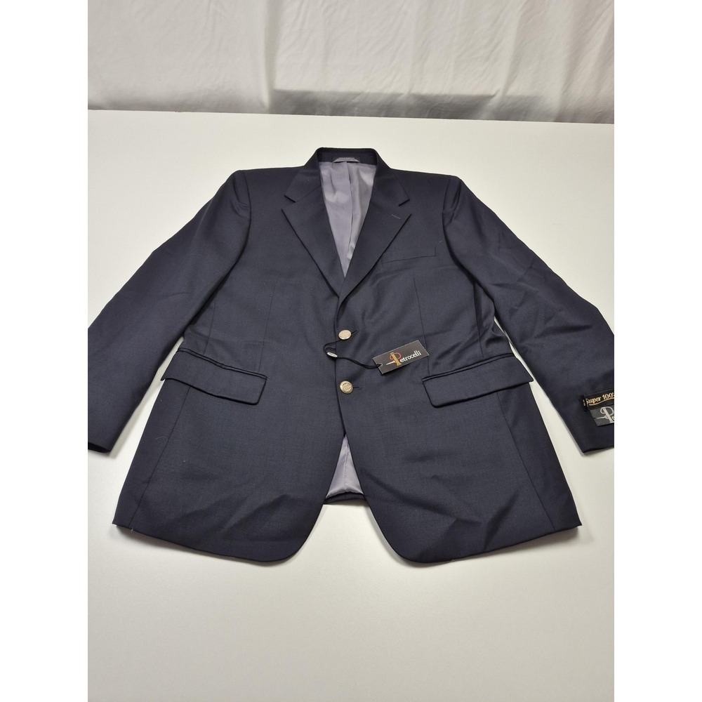 Petrocelli Blazer Mens 40R Blue 100% Wool Super 100s Portly Sport Coat Jacket